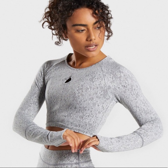 Gymshark Fleur Texture Long Sleeve Crop Top - Picture 3 of 8